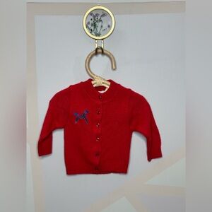 Bright Red Kids Knit Cardigan with Dog Embroidery